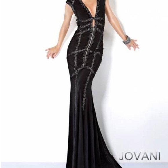 Jovani 9079 Plunging Neck Jersey Formal Dress - Picture 1 of 4